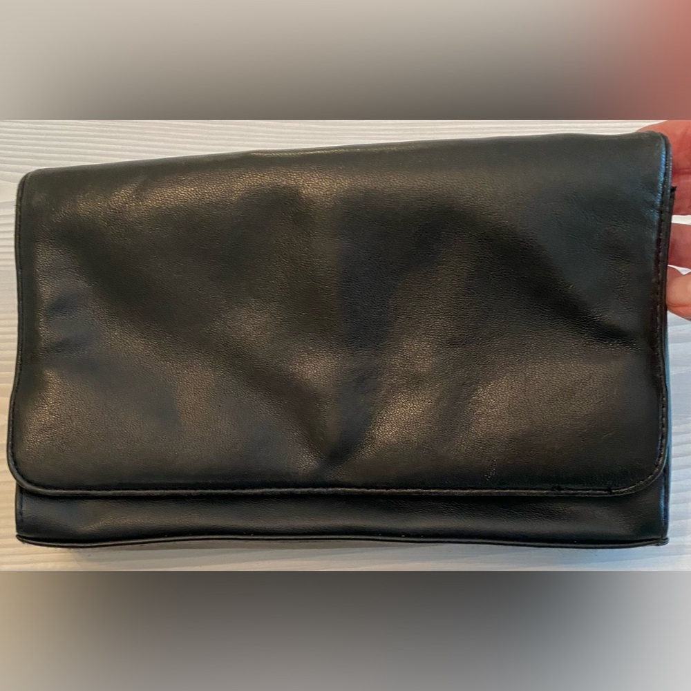 Vintage Black Leather Envelope Clutch • USA Made • Soft 9.5” x 6” - Picture 3 of 10